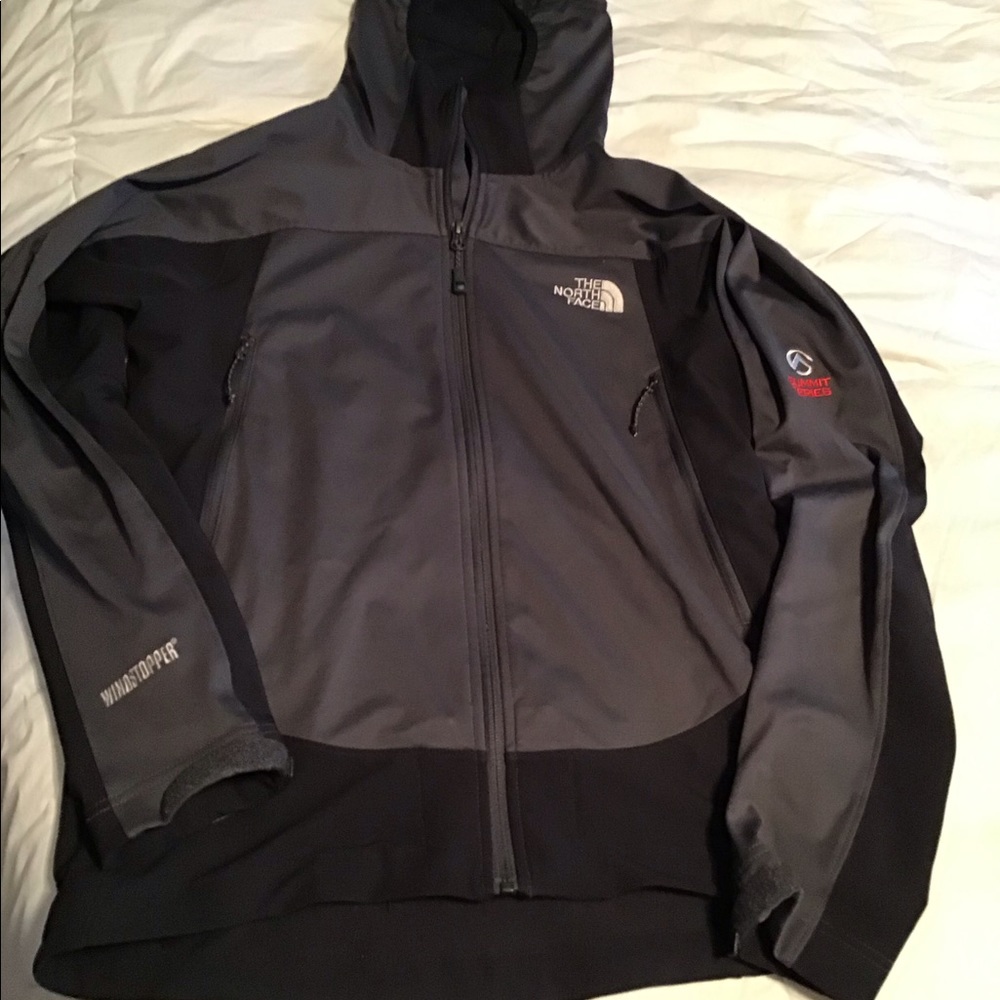 North face men’s zip hood jacket grey/blk- small